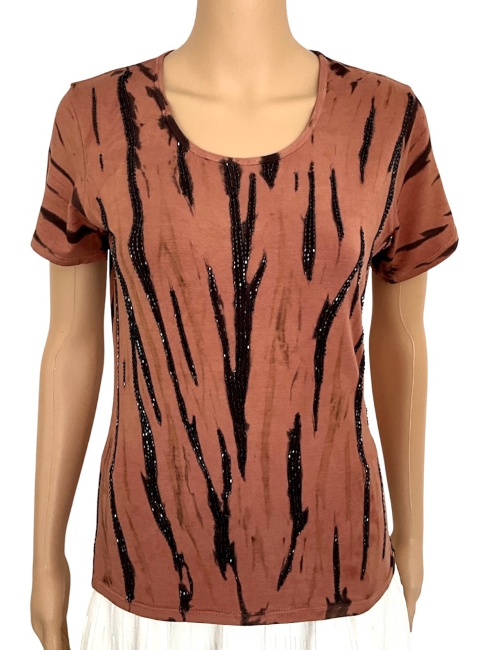 Dunia Mauve Brown Tie Dye Beaded Top Size L